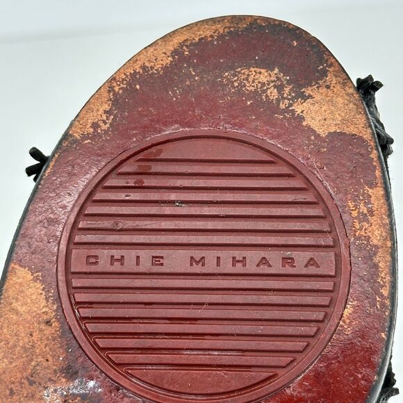 Chie Mihara 37 Black Suede Ankle Booties Fringe Peep Toe 3.5in Block Heel Boho - Picture 9 of 11